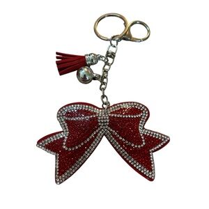 Red Bow Keychain with Silver Accents